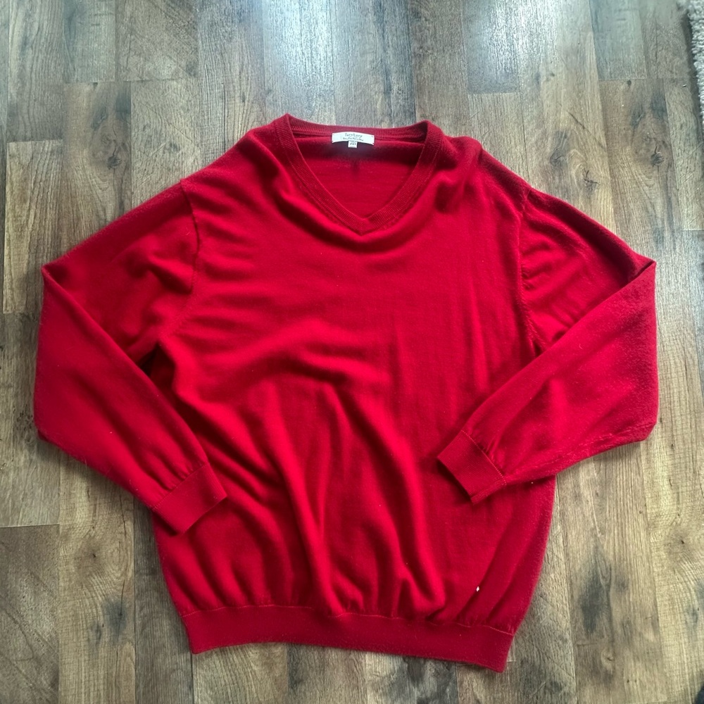 100% Wool Classic Red V-Neck Men's Sweater